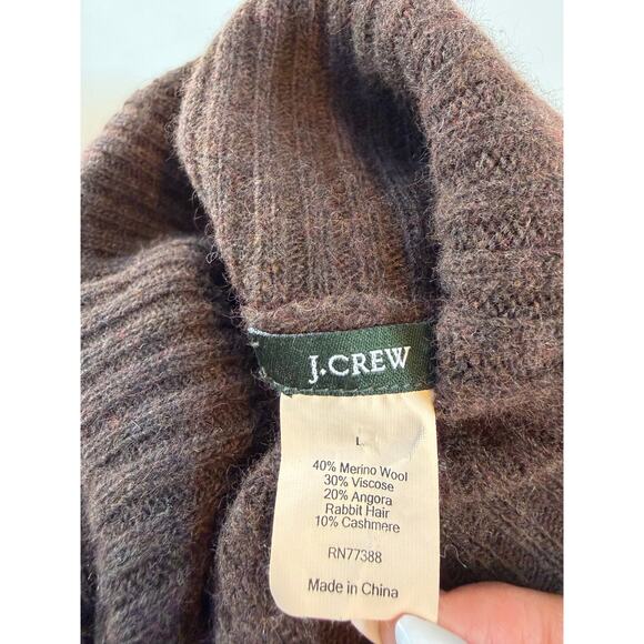J.Crew Cable Knit Turtleneck Sweater Womens Large Chocolate Brown Winter Wool - Picture 3 of 15